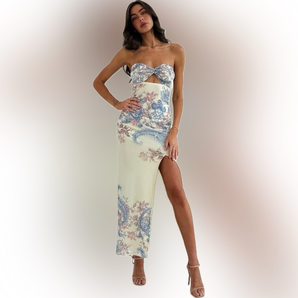 Paisley print strapless dress